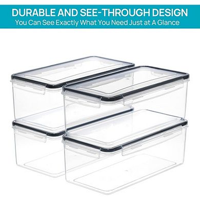 Airtight Kitchen Storage Containers, 4-Pack 3.2L Plastic Pasta Canisters, BPA-Free