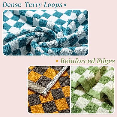 Cotton Hand Towels Soft and Absorbent with Checkered Design for Bathroom