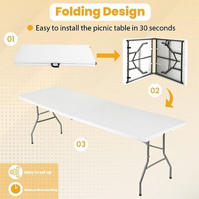 Great Ambitions Folding Table, Portable Fold-in-Half Plastic Picnic Party Table with Carrying Handle
