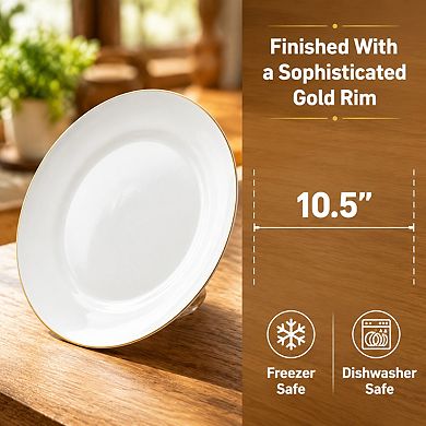 White Porcelain Dinner Plates Set 10.5 Inch Rimmed Classic Formal Dining