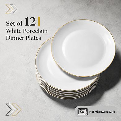 White Porcelain Dinner Plates Set 10.5 Inch Rimmed Classic Formal Dining