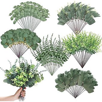 200 pc Artificial Eucalyptus Greenery Stems, Mixed Faux Leaves for Floral Arrangements