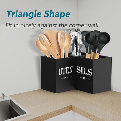 Extra Large Utensil Holder with 3 Compartments for Countertop Corner
