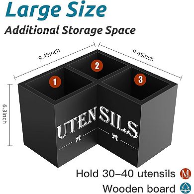 Extra Large Utensil Holder with 3 Compartments for Countertop Corner