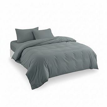 Full Size Grey Duvet Cover Set, 3 pc Soft Brushed Microfiber with Zipper