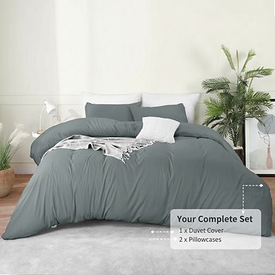 Full Size Grey Duvet Cover Set, 3pc Soft Brushed Microfiber with Zipper