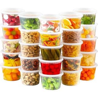 16 oz Plastic Deli Food Containers with Lids, Airtight, 32 Sets