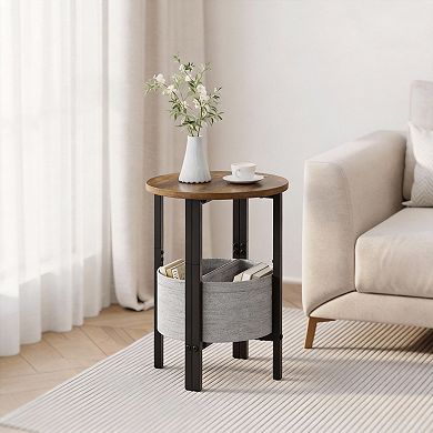 Half Moon Side Tables Set of 2 - Stylish Brown Round Accent Tables with Storage Baskets