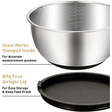 Great Ambitions 5-Piece Stainless Steel Mixing Bowls Set with Lids & Grater,Nesting Design 0.63-5 QT