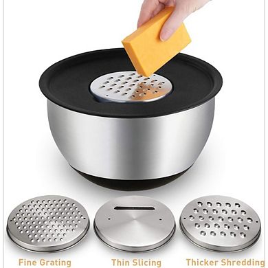 Great Ambitions 5-Piece Stainless Steel Mixing Bowls Set with Lids & Grater,Nesting Design 0.63-5 QT