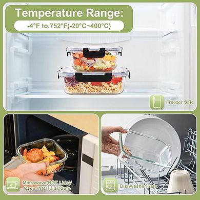 8-Pack Glass Food Storage Containers with Lids, Airtight & Leakproof