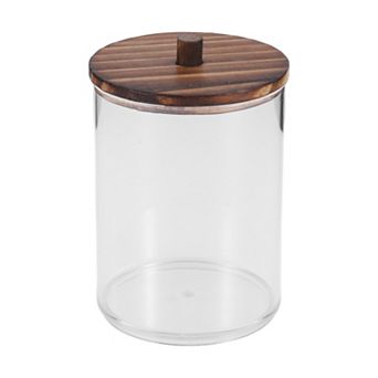 Round Cup Cylindrical Cover Cotton Swab Holder Bathroom Transparent Dark Brown 1 pc
