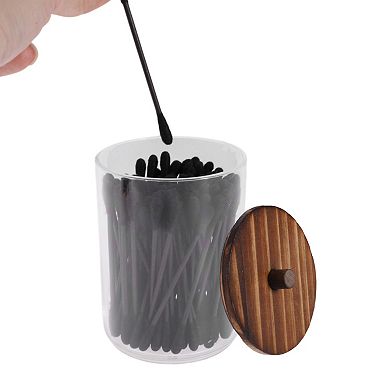 Round Cup Cylindrical Cover Cotton Swab Holder Bathroom Transparent Dark Brown 1 Pc