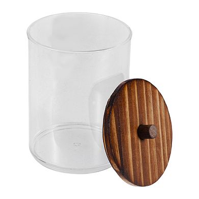 Round Cup Cylindrical Cover Cotton Swab Holder Bathroom Transparent Dark Brown 1 Pc
