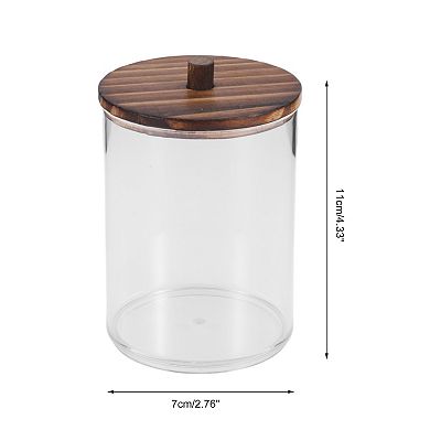 Round Cup Cylindrical Cover Cotton Swab Holder Bathroom Transparent Dark Brown 1 Pc