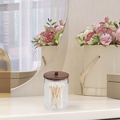 Round Cup Cylindrical Cover Cotton Swab Holder Bathroom Transparent Dark Brown 1 Pc