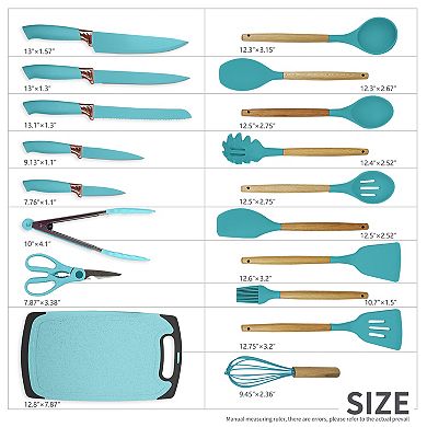 19 PCS Silicone Cooking Utensils Set with Wooden Handle & Knife Set Block