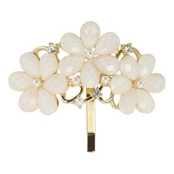 Stylish Floral Ponytail Buckle Hair Clip for Women in Beige and Gold Tone 1 Pc