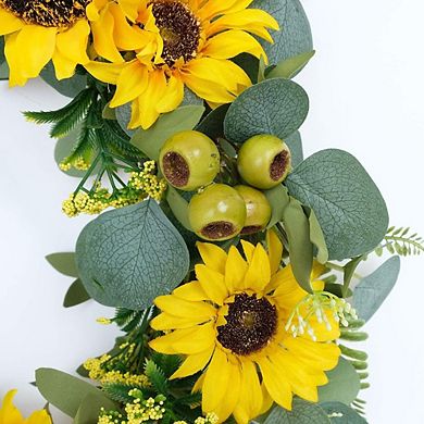 18 Inch Artificial Sunflower Wreath Rustic Farmhouse Front Door Decor