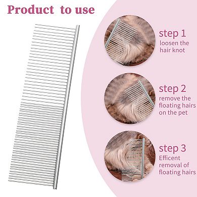 Pet Grooming Comb Stainless Steel Pet Grooming Comb 7.48"x1.97" Silver Tone 1Pc