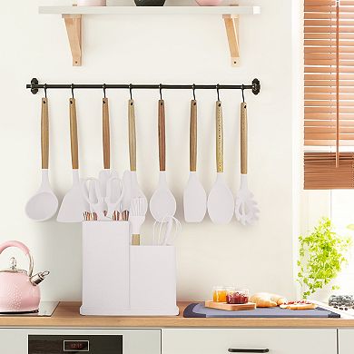 19 PCS Silicone Cooking Utensils Set with Wooden Handle & Knife Set Block