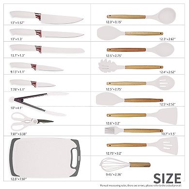19 PCS Silicone Cooking Utensils Set with Wooden Handle & Knife Set Block
