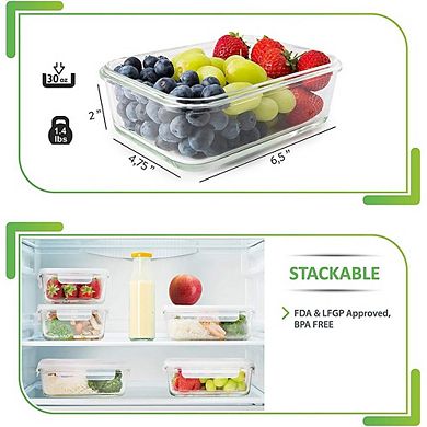 5-Pack 30oz Glass Meal Prep Containers with Lids, Multi-Compartment