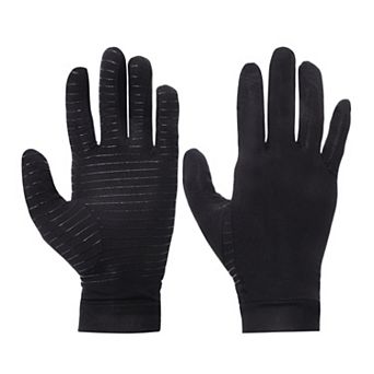 Non-slip Horizontal Striped Full Finger Compression Gloves for Sport M Black 1 Pair