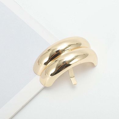 Double-layer Glossy Ponytail Buckle Hair Clip for Women Gold Tone 1 Set