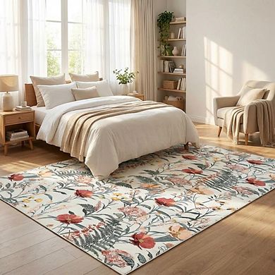 Fashionwu Living Room Modern Printed Bordered Stain Resistant Folded Area Rug for Bathroom Kitchen