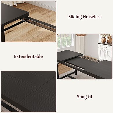 3-Piece Retro Farmhouse Extendable Dining Set, 63" Stretchable Table with Upholstered Bench,for 4-6