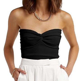 Womens Tube Tops Outfits Casual Beach Vacation Clothes Sweaters Strapless Sleeveless Tank Tops