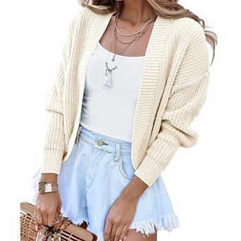 Women's Long Sleeve Cropped Cardigan Open Front Lightweight Casual Knit Short Shrugs Sweater Coats