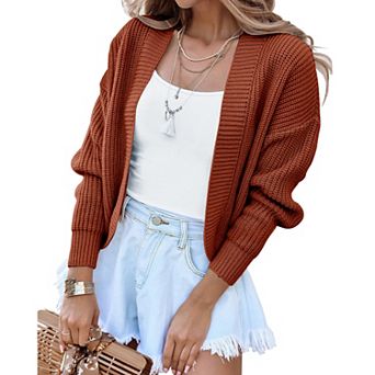 Women's Long Sleeve Cropped Cardigan Open Front Lightweight Casual Knit Short Shrugs Sweater Coats