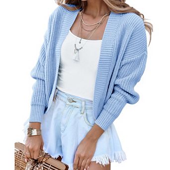 Women's Long Sleeve Cropped Cardigan Open Front Lightweight Casual Knit Short Shrugs Sweater Coats
