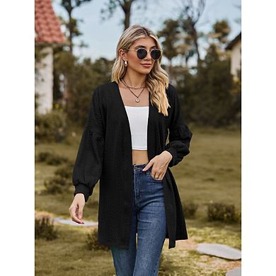 Women's Long Sleeve Cardigan Knitted Loose Fit Mid-length Soft Casual Coat for Spring Fall