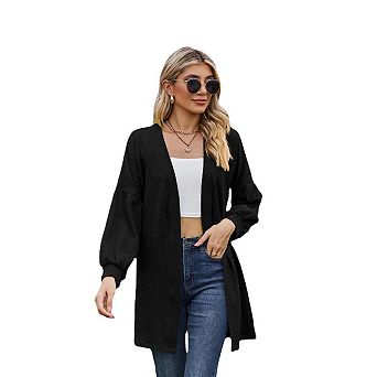 Women's Long Sleeve Cardigan Knitted Loose Fit Mid-length Soft Casual Coat for Spring Fall