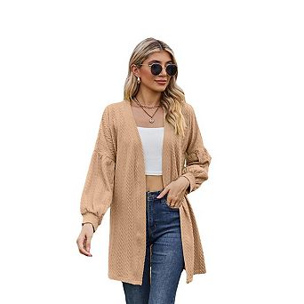 Women's Long Sleeve Cardigan Knitted Loose Fit Mid-length Soft Casual Coat for Spring Fall