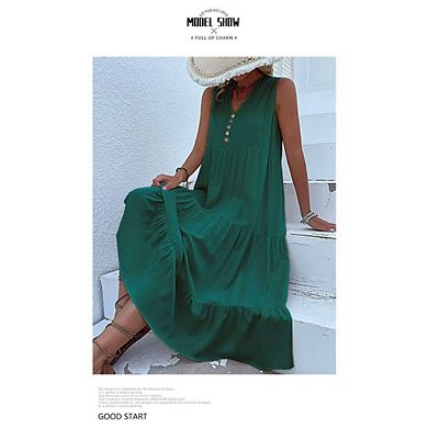 Women's Summer Dresses Midi Dresses Casual Button V Neck Sleeveless A Line Beach Vacation Sundress
