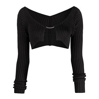 Womens Cropped Cardigan Long Sleeve Ribbed Knit Cardigan Ruffle Shrug Sweaters