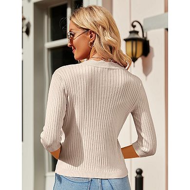 Women's Button Down Lightweight Cardigan Long Sleeve Ruffle V-Neck Cropped Bolero Shrug Sweaters