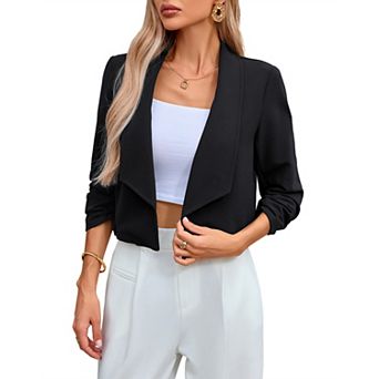 Women's 3/4 Sleeve Cropped Blazer Lightweight Open Front Suit Jacket