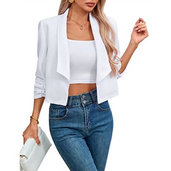Women's 3/4 Sleeve Cropped Blazer Lightweight Open Front Suit Jacket
