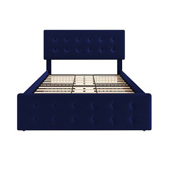 Bed Frame w/4 Storage Drawers and Headboard, Upholstered Platform Bed Frame w/Wooden Slats Support