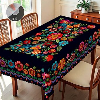 Floral Tablecloth: Colorful Fiesta, Dustproof Easy-Care, Indoor/Outdoor Decor
