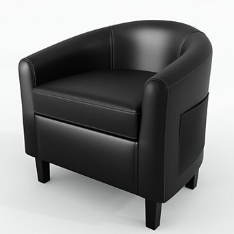 Faux Leather Barrel Chair,Accent Club Chair w/U-Shaped Backrest & Soft Padded Seat,Elegant Armchair
