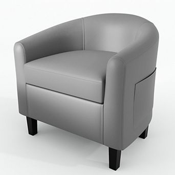 Faux Leather Barrel Chair,Accent Club Chair w/U-Shaped Backrest & Soft Padded Seat,Elegant Armchair