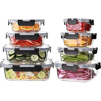 8-Pack Glass Meal Prep Containers with Airtight Locking Lids, BPA-Free