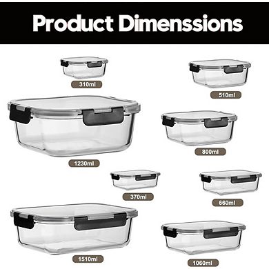 8-Pack Glass Meal Prep Containers with Airtight Locking Lids, BPA-Free