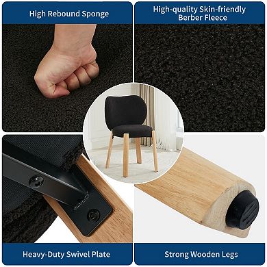 Modern Vanity Stool w/Love-Heart Shaped Backrest,Teddy plush Fabric, Makeup Dressing Chair, 2PCS